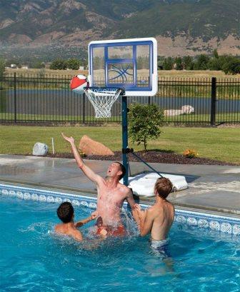 pool side height-adjustable basketball goal